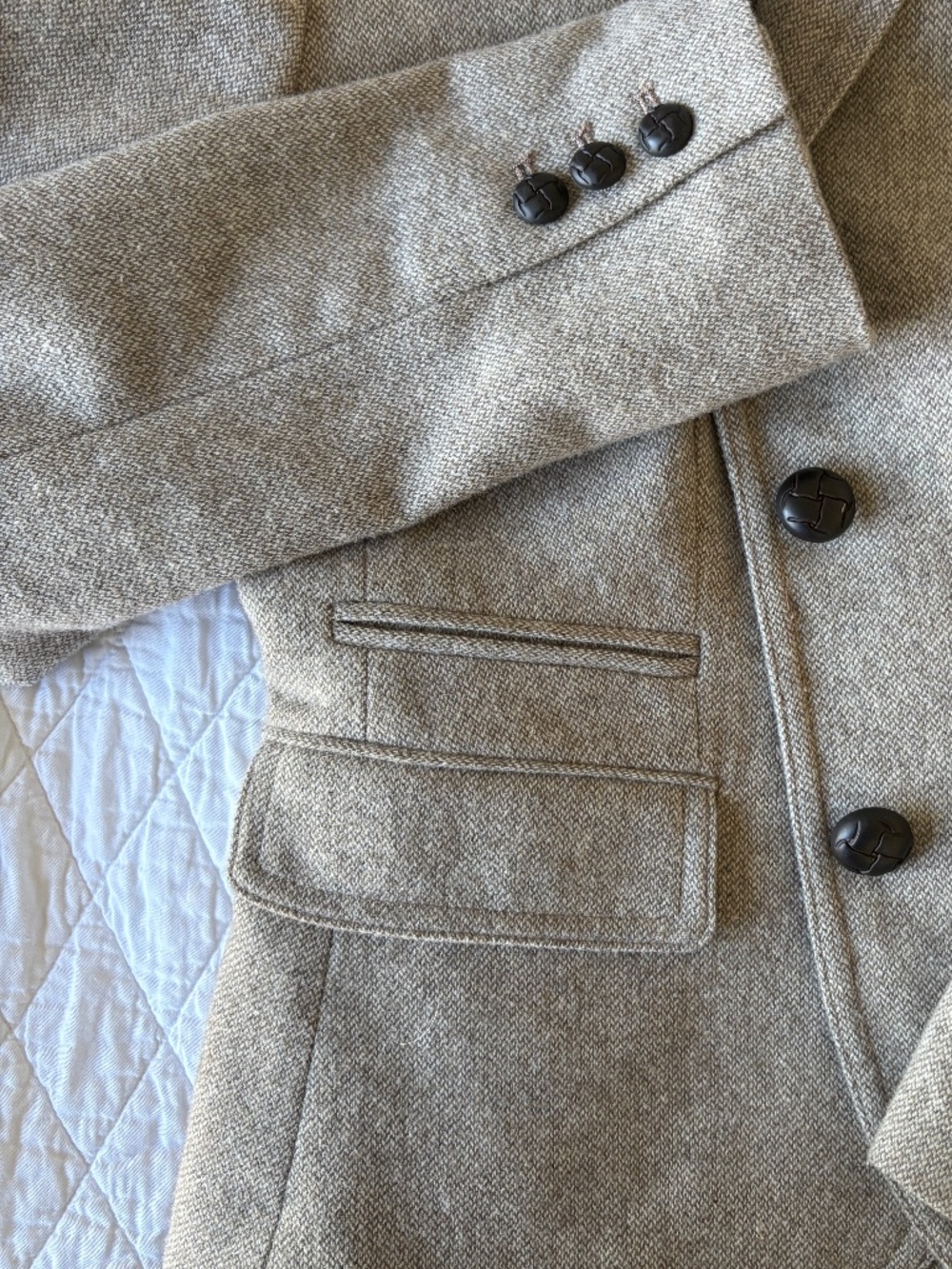 Vintage Banana Republic Herringbone Tweed Blazer Taupe Ticket Pocket